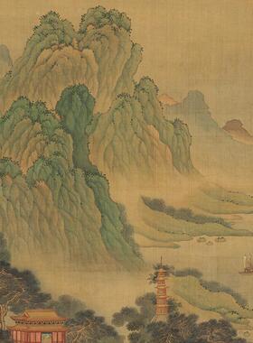 明丘迎青山绿水高清礼彷画国家山水古玩装饰客厅办公室卷轴挂画