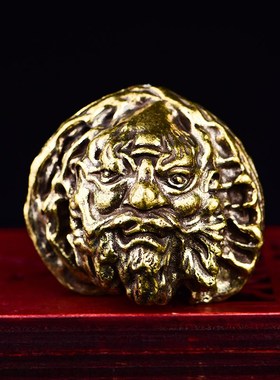 实心铜核桃把玩件文玩钟馗手把件一对摆件铜狮子头健身球手握球