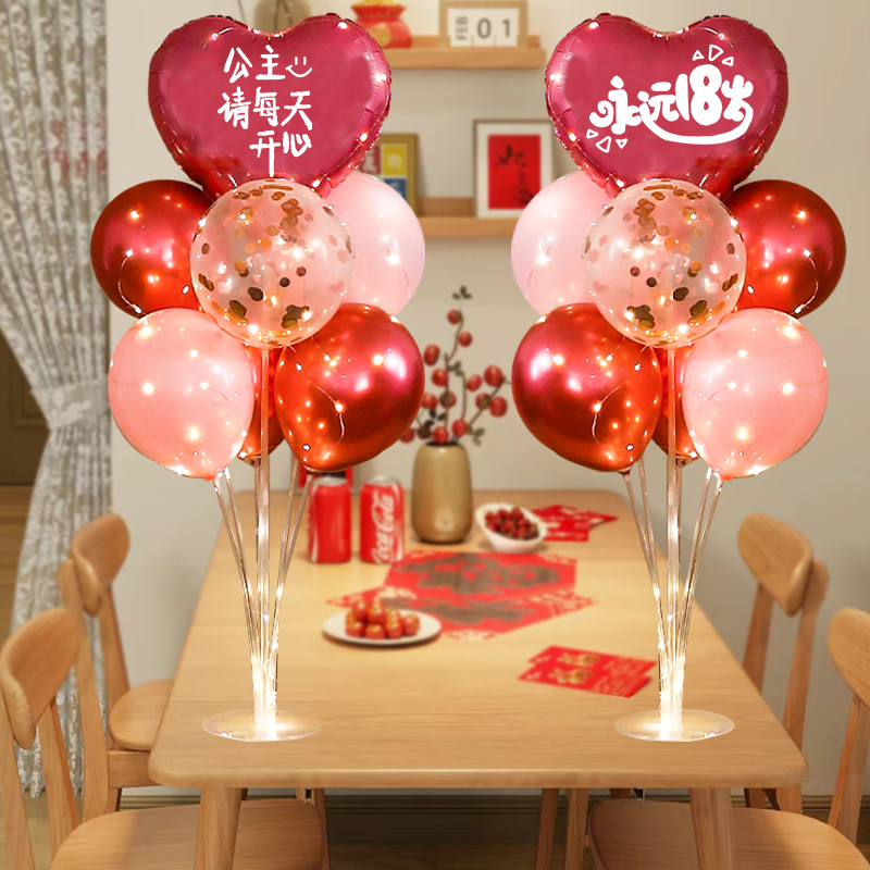 粉色桌飘地飘发光气球成人女孩宝宝生日快乐派对装饰场景布置支架 - 图1