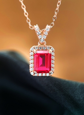 3克拉培育红宝石吊坠镶钻项链