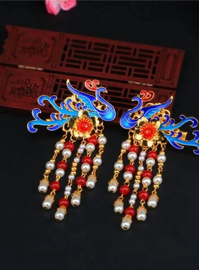 景泰蓝头饰套装璎珞古风发饰品古装汉服配饰宫廷发夹古典项链发夹