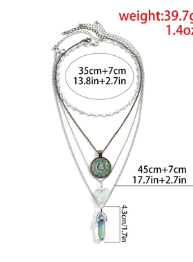 欧美饰品 小众复古设计感绿色水晶项饰 民族风爱心星星项链女