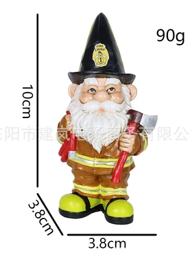 独立站消防员弗雷德侏儒花园小矮人雕像树脂工艺品摆件圣诞节装饰