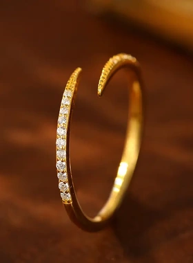 s925银ins镶钻开口戒指女时尚轻奢百搭食指戒欧美热销