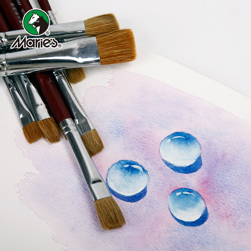 Marley water chalk watercolor paint brush oil paint brush acrylic brush flat head horse hair single number even number beginner row brush art painting pen and millimeter water chalk set G1836