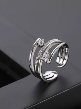 欧美时尚轻奢个性另类设计网红微镶经典款开口戒指配饰