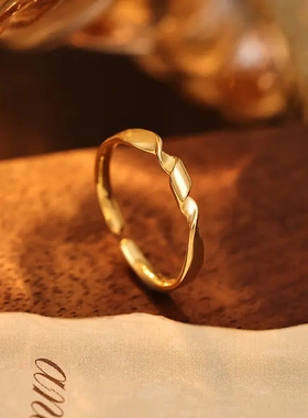 s925银日系几何纽带戒指女不规则纽面设计时尚单品指环指戒