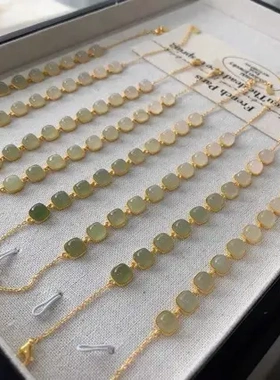 纯银手链轻奢小众女款天然渐变和田玉方形手串气质时级感