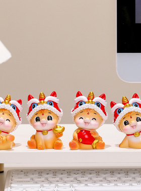 创意可爱国潮醒狮马家居桌面小摆件摆件办公室桌面卡通公仔装饰品