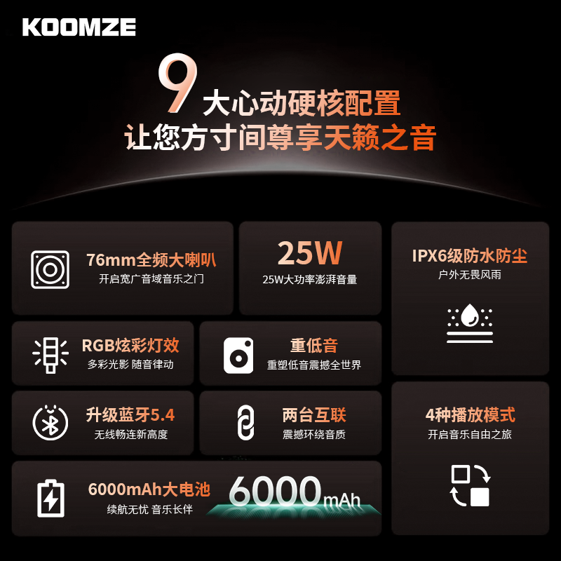科曼者S9 蓝牙音箱大音量音响无线家用户外便携IPX6防水蓝牙5.4 - 图3