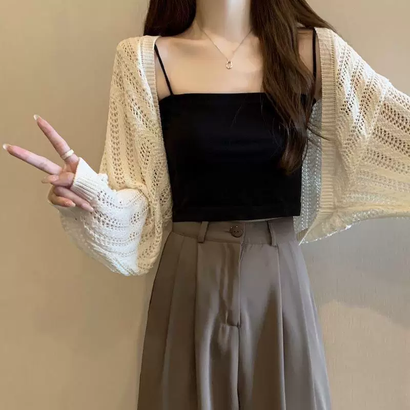 Вязаный кардиган, короткий плащ, рукава, куртка, oversize