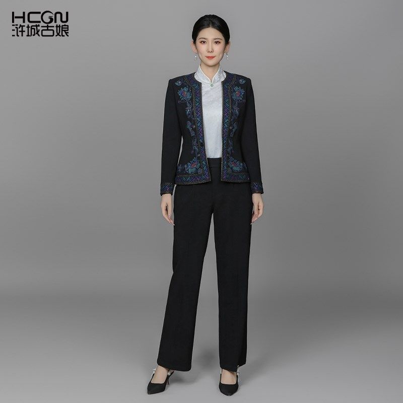 绵羊毛国风精致刺绣百搭时尚通勤日常优雅大气气质女西装两件套装,淘宝优惠券,粉丝福利购,淘宝优惠卷