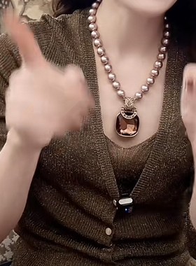 新款珍珠复古项链毛衣链吊坠衣服配饰时尚气质方糖简约大气挂件饰