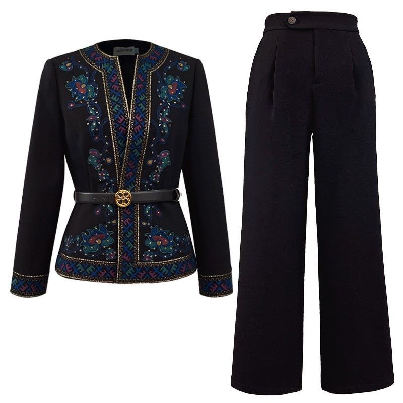 绵羊毛国风精致刺绣百搭时尚通勤日常优雅大气气质女西装两件套装,淘宝优惠券,粉丝福利购,淘宝优惠卷