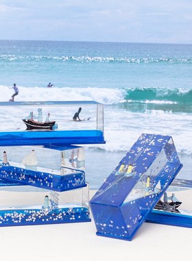 海底世界帆船漂流瓶桌面摆件亚克力D透明油滴男生生日礼物节日礼