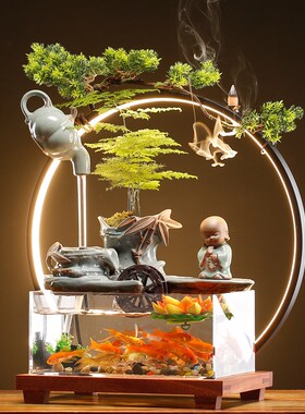 流水摆件招财循环水鱼缸客厅家居办公桌玄关装饰品开业乔迁礼品