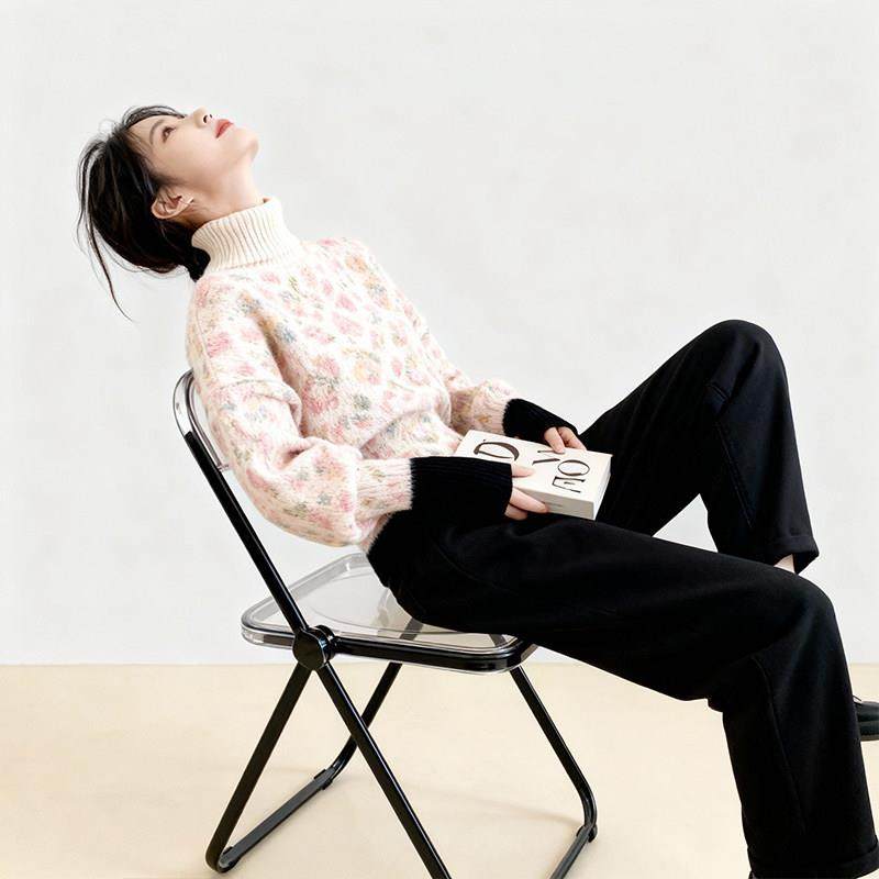 春秋新款复古豹纹风撞色高领毛衣女宽松慵懒高级感针织衫上衣2026,淘宝优惠券,粉丝福利购,淘宝优惠卷