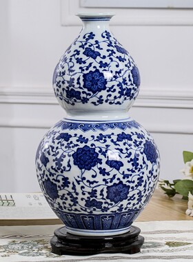 景德镇陶瓷器青花缠枝纹花瓶现代中式家H居摆件博古架电视柜插花