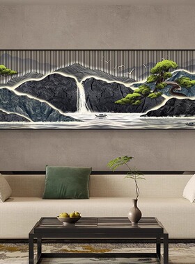 茶室装饰画迎客松新n中式禅意客厅沙发背景挂画办公室聚财山水壁
