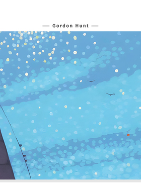 【Kimura Naohiro】绿水波蓝色海洋插画治愈系船帆艺术复刻挂画芯
