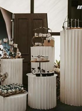 婚庆折纸折叠甜品台橱窗装饰场景布置圆形摆件纸质变形折柱蛋糕台