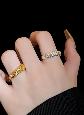 锆石条纹几何戒指简约设计感百搭食指戒新款高级感气质手饰女