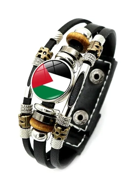 以色列巴勒斯坦按扣皮革手链女欧美朋克风格多层编织串珠手链饰品