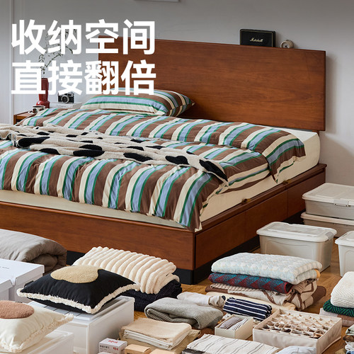出乎生活家具麦田箱体床黄杨木实木抽屉储物床主卧双人大床中古风 - 图1