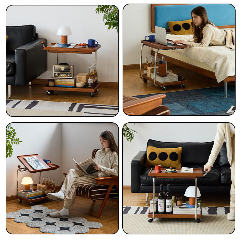 出乎家具音符小边几中古风可移动双层展示置物台桌客厅边几小推车,淘宝优惠券,粉丝福利购,淘宝优惠卷