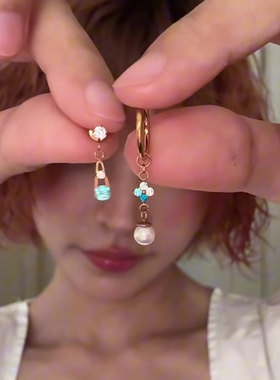 S925纯银蓝色锆石花朵流苏耳环女