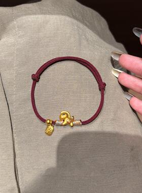s925纯银金色小马红色编绳手链女
