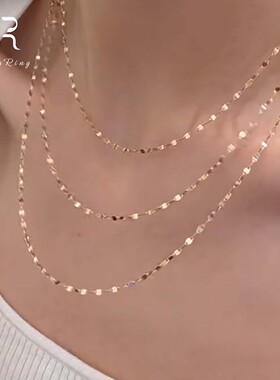 S925纯银复古金色多层亮片项链女