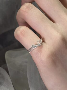S925纯银色树枝戒指女