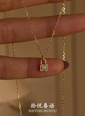 S925纯银金色小锁头项链女