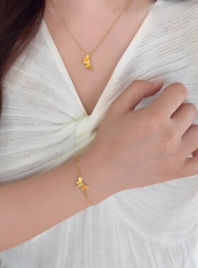 S925纯银镶钻花丝蜻蜓项链女
