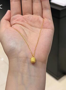 极简金色立体小方糖项链女