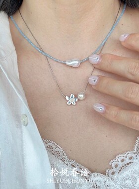 S925纯银色花朵串珠项链女