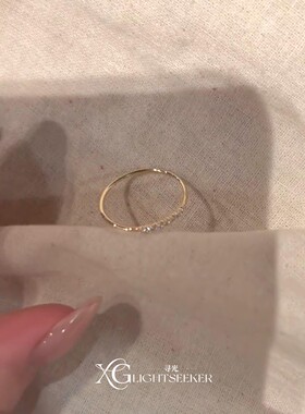 S925纯银金色闪钻细圈戒指女
