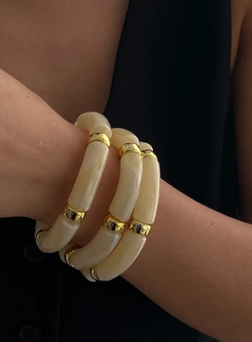 欧美饰品 ins串珠竹节几何型手链 设计感晕染b隔片手环套装