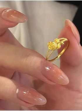 缠枝色月季花戒指秋冬新款高级感轻奢时尚