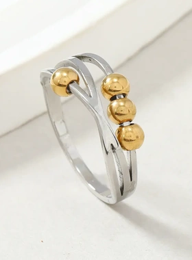 欧美钛钢戒指小众个性交叉线戒指可移动解压不锈钢饰品厂