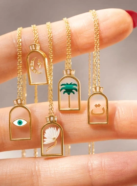 欧美夏天风情玻璃印花透明塔罗牌椰树眼睛日月花朵吊坠锆石王冠项