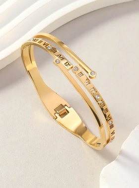 欧美钛钢手镯女高级感时尚百搭数字蛇镶钻手镯不锈钢饰品