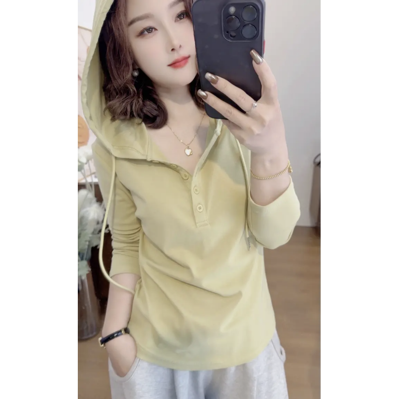 2025新款长袖T恤女新款宽松休闲帽衫卫衣显瘦时尚带帽上衣纯色,淘宝优惠券,粉丝福利购,淘宝优惠卷