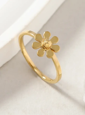 新款时尚钛钢戒指小众焊牌小雏菊花朵冷淡风食指指环不锈钢饰品厂