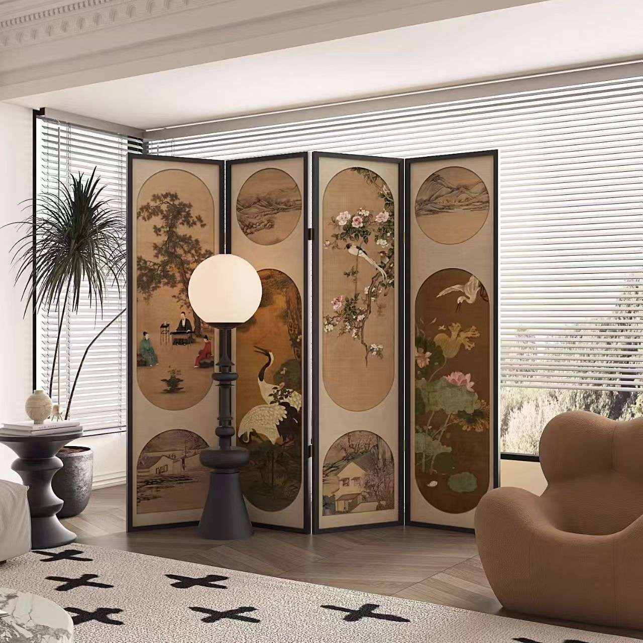 法式屏风隔断客厅可折叠移动遮挡入户进门实木办公室卧室装饰折屏 - 图0