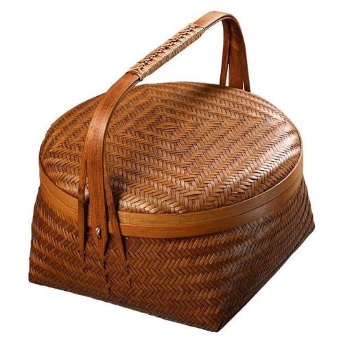 纯手工竹编大漆提篮家用带盖茶具收纳筐竹筐储物竹篮子水果篮 - 图3