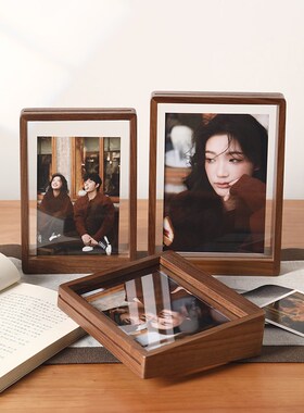 黑胡桃实木相框摆台创意678寸洗照片定制打印高U级感亚克力相架框