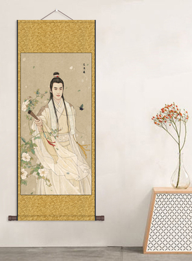 古代美男子玉面书生古q装人物挂画茶楼影楼装饰画丝绸卷轴画高清
