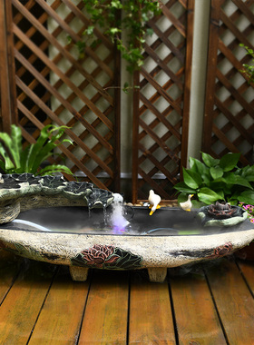 庭院池塘假山喷泉小船流水摆w件露台阳台鱼池造景花园布置水系景